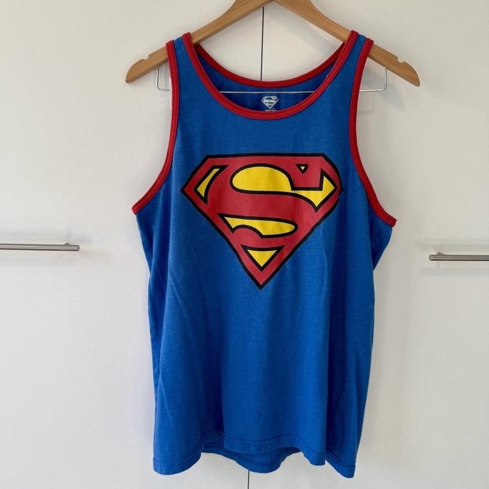 DC Comics Tank Top Mens Medium Blue Superman Logo Graphic Sleeveless Jersey‎ Tee